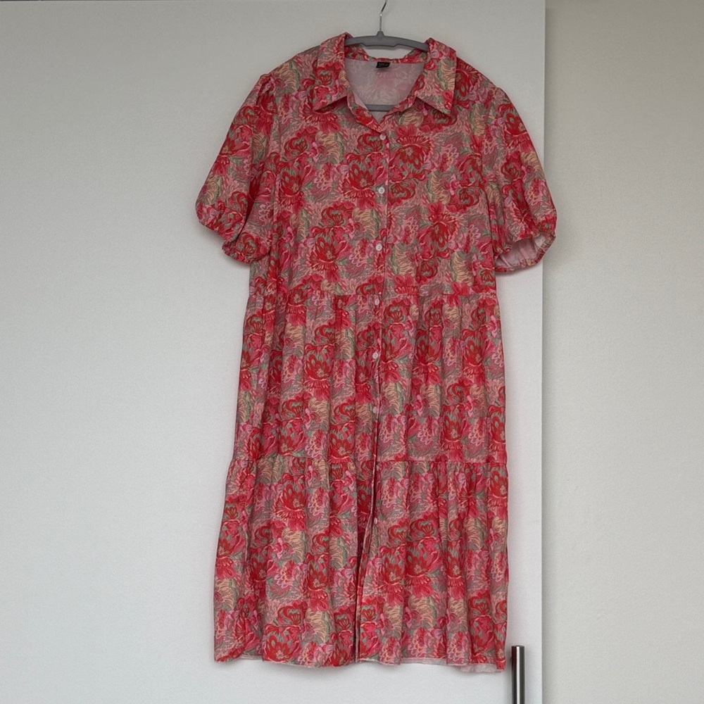 SHEIN Red Floral Midi Dress